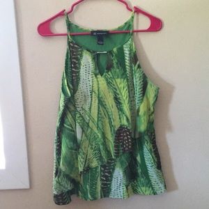 INC International Green Print Keyhole blouse